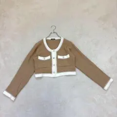 nn888 ツイードニットカーディガン 小さいサイズ 短丈 綺麗め ショート丈