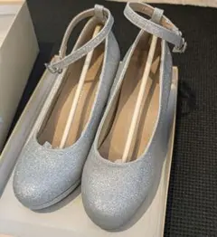 結婚式　新婦　靴　ヒール　チャンキーヒール　シルバー　ラメ　6.5cm 7cm