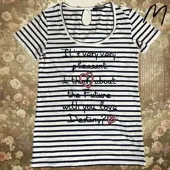 ピッチＴ バックリボン付ボーダーカットソー ハート刺繍 マリン 半袖 Y2Kのサムネイル