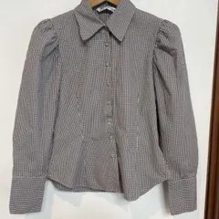 ZARA チェック柄 パフスリーブ長袖シャツ
