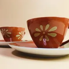 コーヒーカップ　ティーカップ　ソーサー ２客セット カネヨウチャイナ　赤