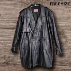 ヴィンテージ 本革 レザーロングコート ダブル 黒