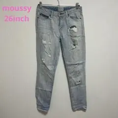 moussy（26）ダメージ加工 ライトブルー デニムパンツ