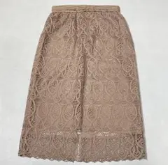 ANAYI 21SS リーフボーダー レース フレア ワンピース 38 ピンク