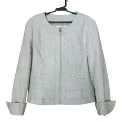 【新品】ノーカラー ジャケット ライトベージュ グレージュ 5号