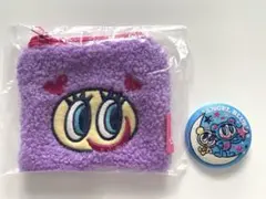 エンジェルブルー ナカムラくん もこもこスクエアポーチ パープル 刺繍缶バッジ
