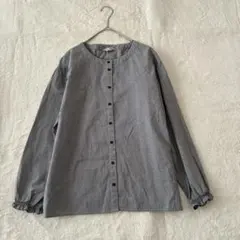 【サマンサモスモス】 チェック 長袖シャツ　白　黒　ノーカラー