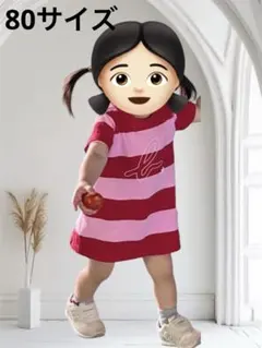 80サイズアニエスベーワンピース赤ピンク ボーダーのサムネイル