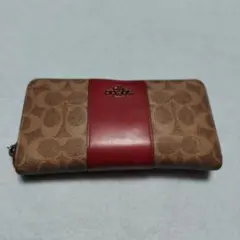 極美品】コーチ 長財布 レディース シグネチャー マイアミレッド COACH