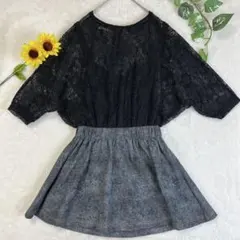 【美品】 ローズバッド チュニック ワンピース 切替 レース 花柄 ベアトップ