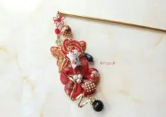 桜の紅トンボ玉 × 和柄蝶々と和花 ✳彼岸花と狐柄 猫✳和風 簪 かんざし