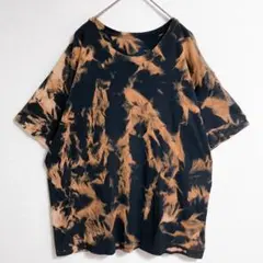 Hanes オーバーサイズ 半袖Tシャツ 黒 茶色 タイダイ柄　クルーネック