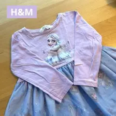 H&M　Disneyコラボ エルサ プリント 長袖ワンピース 1歳半〜2歳