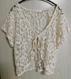 Jinnee 半袖ボレロ　アイボリー 花柄レース 3L