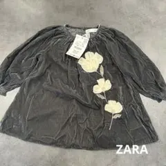 ZARA キッズ ベロアトップス フォーマル花柄刺繍 92cm