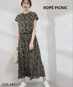 ROPÉ PICNIC ロペピクニック総柄ワンピース ブラック系 38T