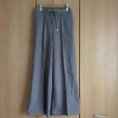 グレー ワイドパンツ ウエストドローストリング