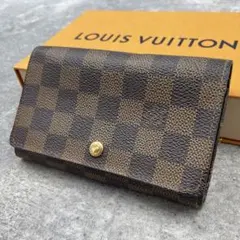 【外側美品】ルイヴィトン ポルトモネビエトレゾール ダミエ エベヌ 折り財布