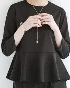 haco! ハコ 7分袖 ペプラム ブラウス ブラック S