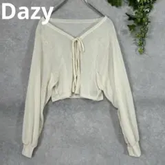 Dazy クロップド長袖トップス　リボン　カーディガン　アイボリー　L 透け感