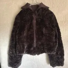 ブラウン フード付き ファーコート リバーシブル アウター　Mサイズ