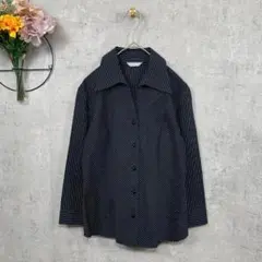 【美品】ZAZIE レディース ブラウス 七分 M ブラック ストライプ 日本製のサムネイル