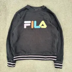 FILA ロゴ スウェット トレーナー ブラック USA古着　カラフル 刺繍
