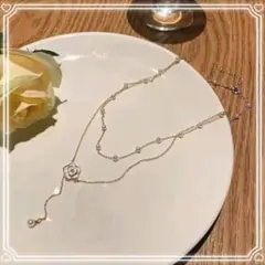 パールと花モチーフの2連ネックレス ゴールド 新品・未使用 送料込み 匿名配送