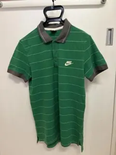 Nike XL グリーン ストライプ ポロシャツ(小さめ)