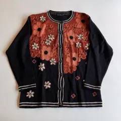 used レトロ 花 刺繍 ニットカーディガン古着 ヴィンテージ vintage
