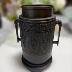 古銅調 花瓶 饕餮文 双耳 花器華道用　唐金薄端　銅製花器　高岡銅器　中光　銅器 古銅調 花瓶 饕餮文 双耳 花器華道用 唐金薄端 銅製花器 高岡銅器 中光