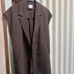 ブラウン ダブルボタン ノースリーブベスト