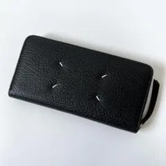 メゾンマルジェラ　長財布　4ステッチ　ジップアラウンド　レザー　ブラック