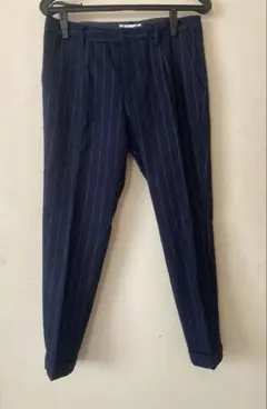 OFUON オフオン ストライプパンツ クロップド丈 ネイビー サイズ38