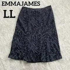 EMMAJAMES レオパード柄 フレアスカート LL 13号　黒　ベロア