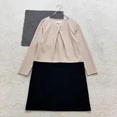 ロペピクニック【38】ベージュ×黒 バイカラーワンピース 裏地付き ストレッチ