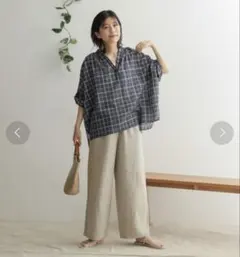 DOORS チェックギャザーブラウス　プルオーバー