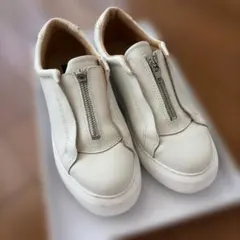 MODE ET JACOMOフロントジップ レザー スニーカー ホワイトのサムネイル