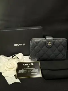 CHANEL キャビアスキン 二つ折り財布 ブラック