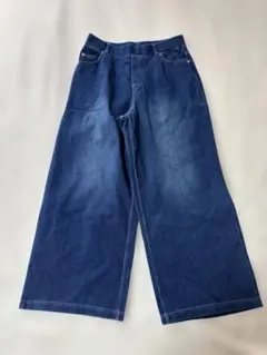 濃い青色 ワイドレッグデニムパンツ