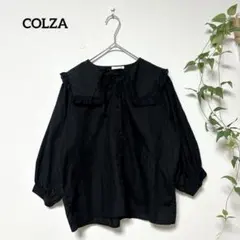 コルザ COLZA ビッグカラー ブラウス シャツ 黒 L レース フリルのサムネイル