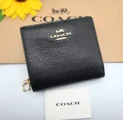COACH 折り財布 新品 ブラック ペブルレザー 小銭入れ お札入れ 黒