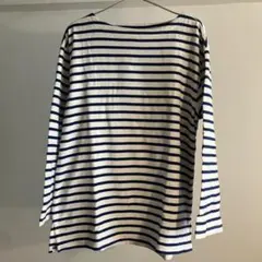 無印良品　太番手ボートネック長袖Tシャツ 婦人XL ブルーボーダー
