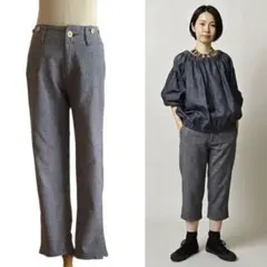 【45R】 クロップド丈 コットンパンツ メランジブルー 1のサムネイル