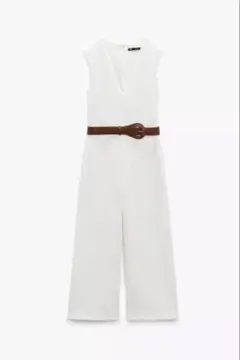 新品　zara ホワイトVネックオールインワンL