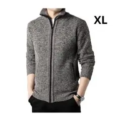 裏起毛 ニットカーディガン メンズ ジップアップ 長袖 厚手 XL