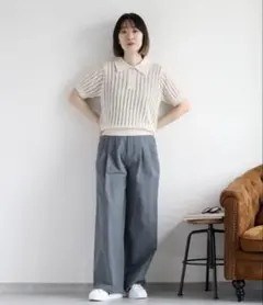 【新品タグ付き】cepo 透かし編みメッシュニットポロ
