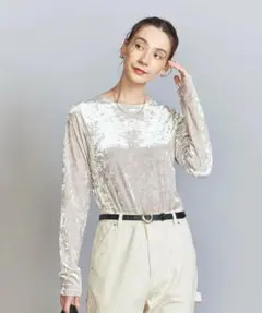 beauty&youth ベロアスリーブTシャツ