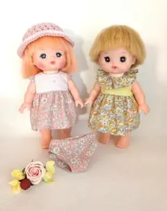 メルちゃん、ソランちゃんの服　ワンピース、帽子ハンドメイド