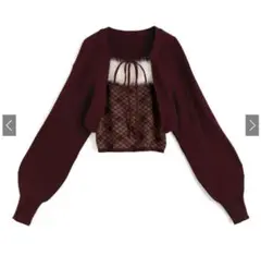 GRL アーガイル柄ファーキャミソール×ボレロニットアンサンブル［an1840］